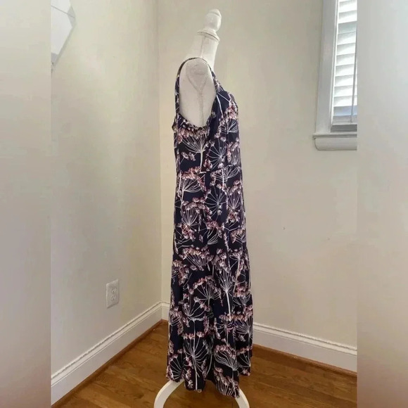 Hobbs London Lynley Flax Linen Midi Dress in Blue & Ivory Size U.S 14 - Picture 6 of 10